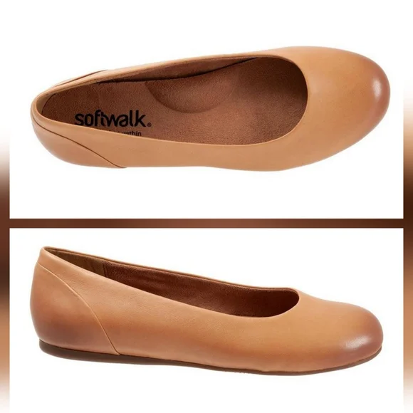 SoftWalk Tan Leather Flats with Cushioned Footbed - Picture 1 of 13